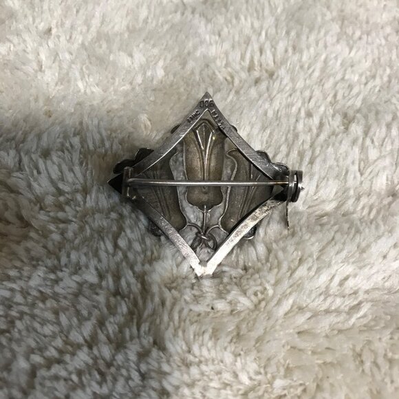 Floral Brooch Art Deco Style Silver Plata 900 Made in Chile 1.5" - Picture 5 of 7